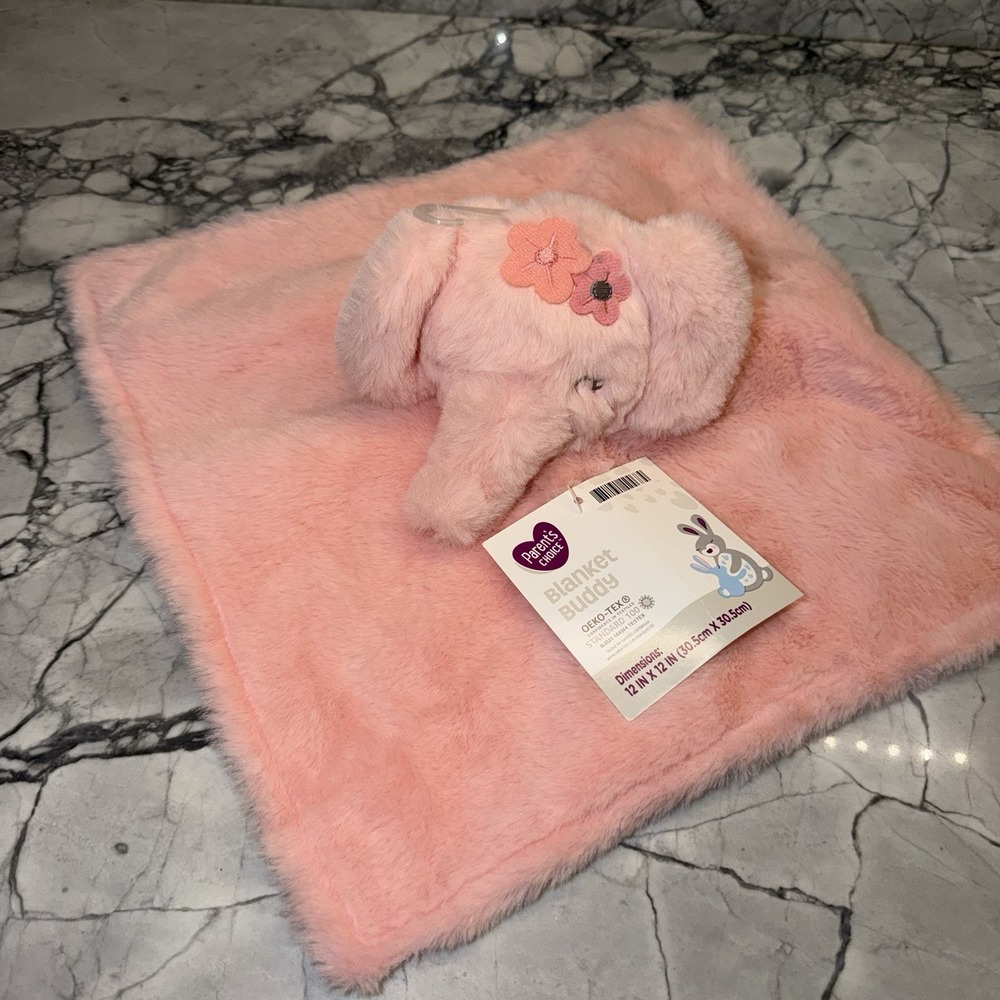 Parents Choice Pink Elephant Lovey Baby Security Blanket Plush Floral Satin Toy